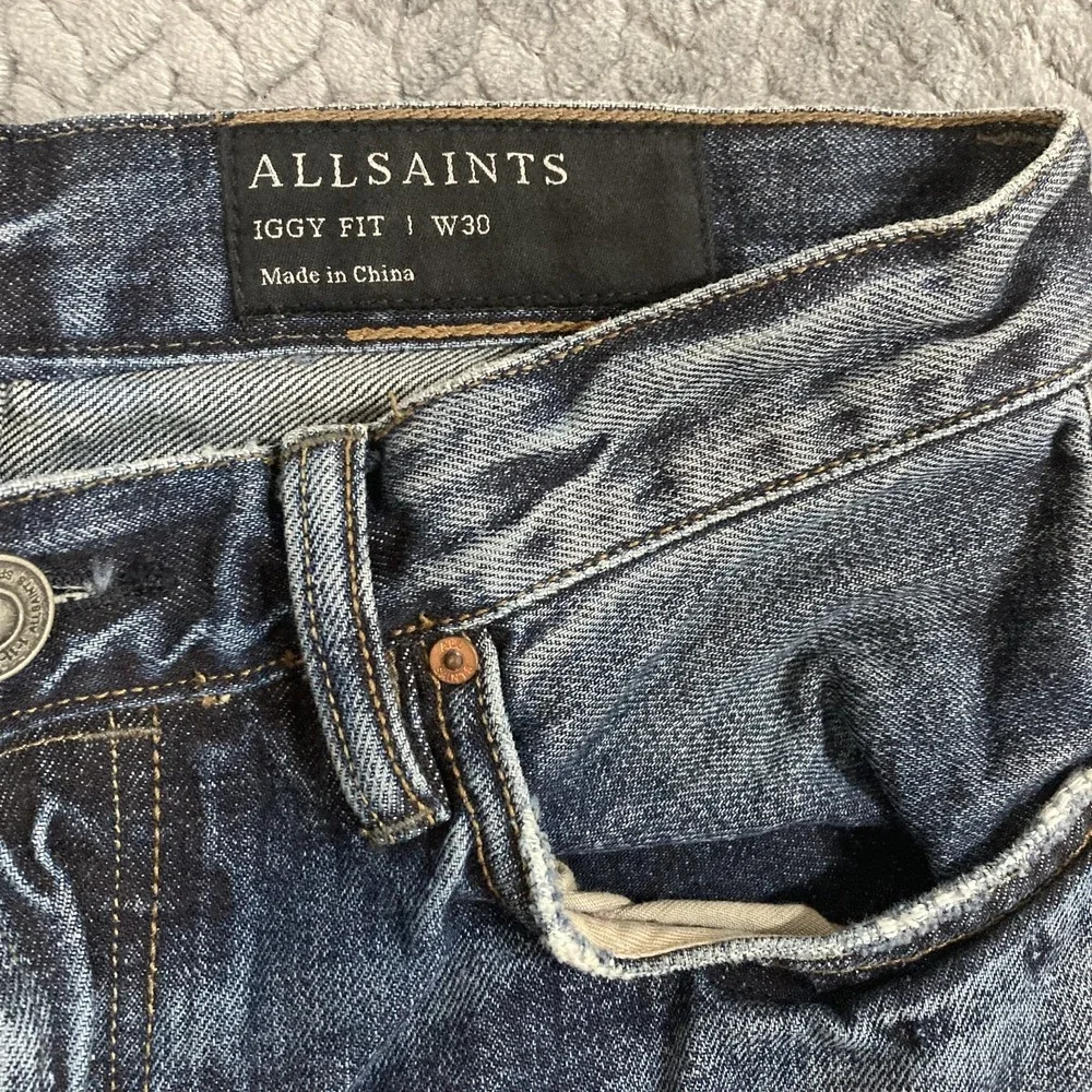AllSaints Jeans Mens 30 Iggy Fit Blue Medium Wash Button Fly EUC